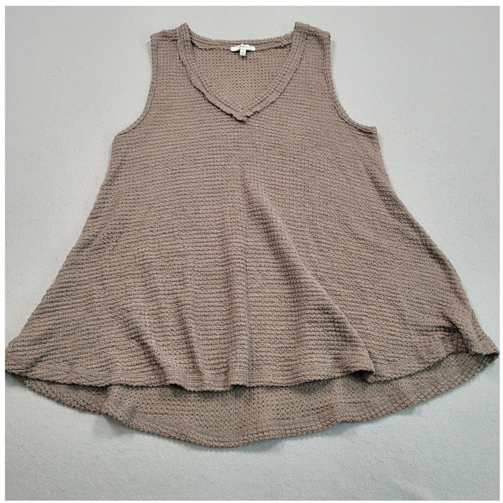 JODIFL Womens Taupe Waffle Knit V-Neck Sleeveless Tank Top H8579 Small